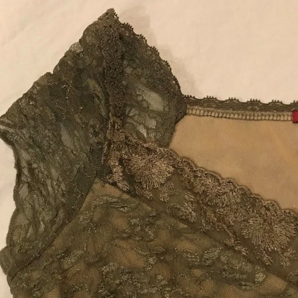 Olive Lace Short Sleeve Blouse XS - Picture 3 of 5